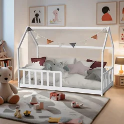 Enfant Weber Industries Lit cabane Kiwi 90x190 avec sommier et matelas /Blanc