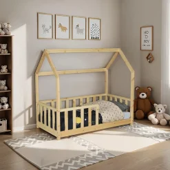 Enfant Weber Industries Lit cabane Kiwi 70x140 avec sommier et matelas /Naturel