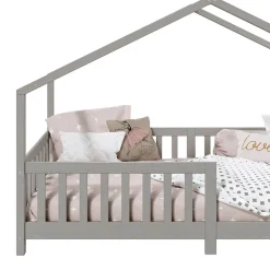 Enfant Idimex Lit cabane LISAN 90 x 190 cm, en pin massif lasuré gris