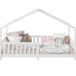 Enfant Idimex Lit cabane LISAN 90 x 190 cm, en pin massif lasuré blanc