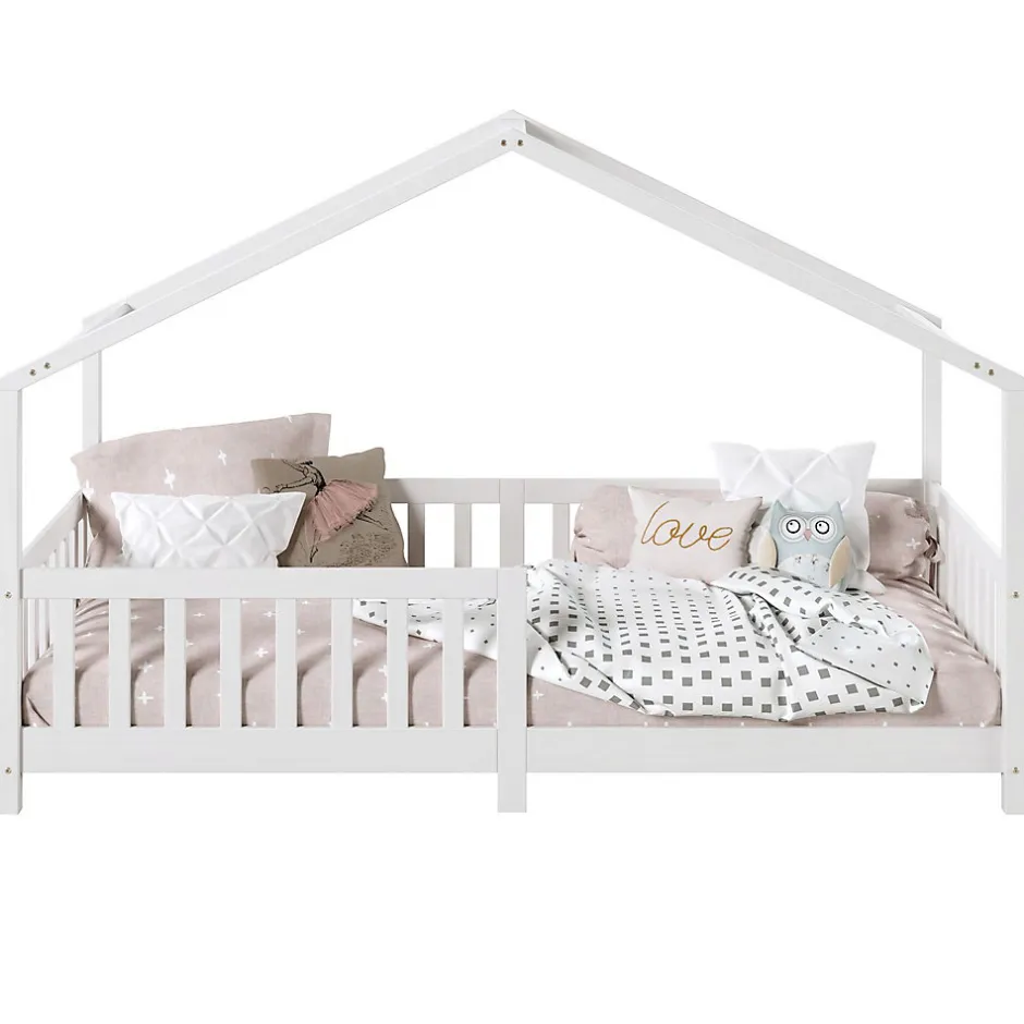 Enfant Idimex Lit cabane LISAN 90 x 190 cm, en pin massif lasuré blanc