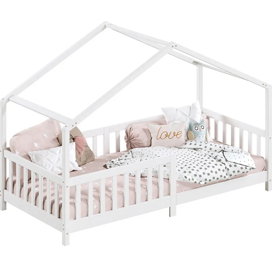 Enfant Idimex Lit cabane LISAN 90 x 190 cm, en pin massif lasuré blanc