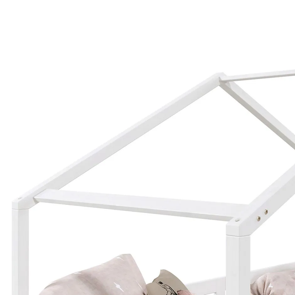 Enfant Idimex Lit cabane LISAN 90 x 190 cm, en pin massif lasuré blanc