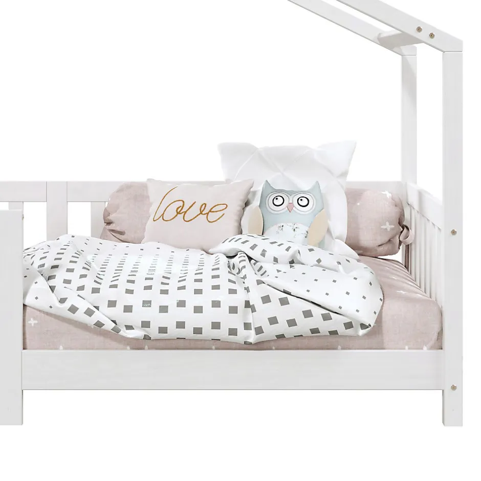 Enfant Idimex Lit cabane LISAN 90 x 190 cm, en pin massif lasuré blanc