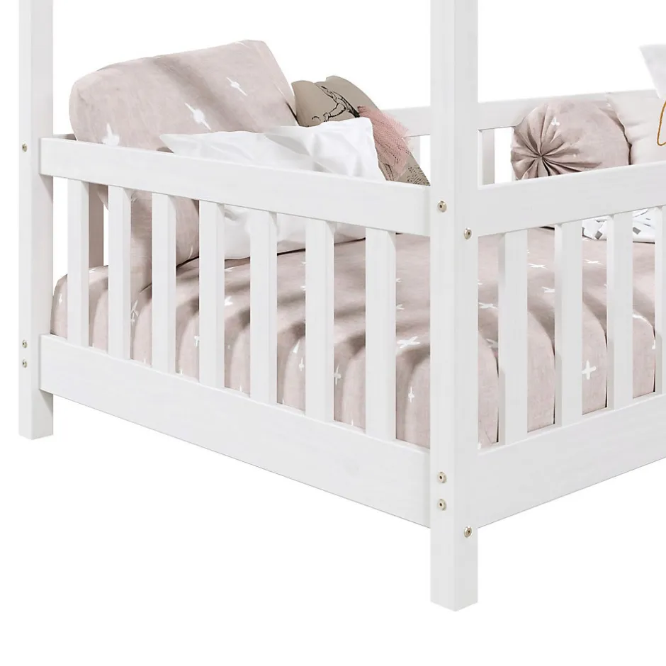 Enfant Idimex Lit cabane LISAN 90 x 190 cm, en pin massif lasuré blanc