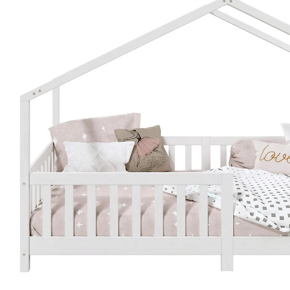 Enfant Idimex Lit cabane LISAN 90 x 190 cm, en pin massif lasuré blanc