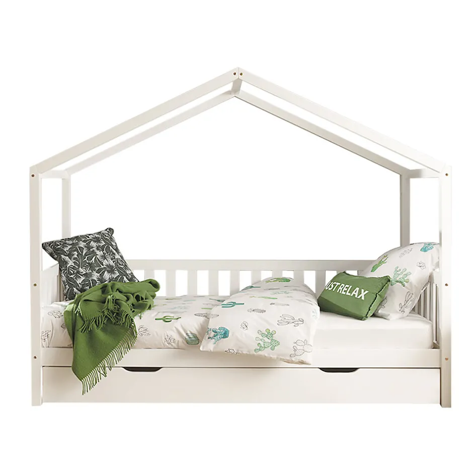 Enfant Petits-Meubles Lit cabane MH 90x200 sommier et tiroir inclus Vipack Dallas Blanc