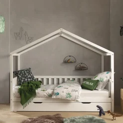 Enfant Petits-Meubles Lit cabane MH 90x200 sommier et tiroir inclus Vipack Dallas Blanc