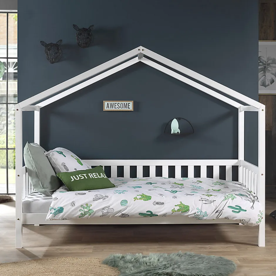 Enfant Petits-Meubles Lit cabane MH 90x200 sommier et tiroir inclus Vipack Dallas Blanc