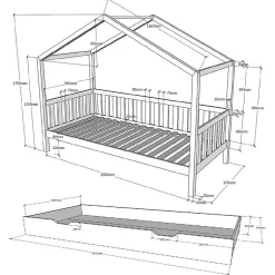 Enfant Petits-Meubles Lit cabane MH 90x200 sommier et tiroir inclus Vipack Dallas Blanc