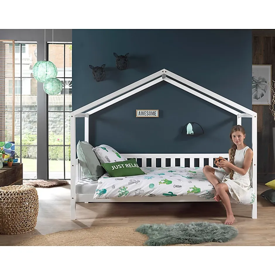 Petits-Meubles Lit cabane MH 90x200 Sommier inclus Vipack Dallas - Blanc Discount