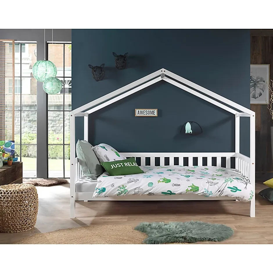 Petits-Meubles Lit cabane MH 90x200 Sommier inclus Vipack Dallas - Blanc Discount