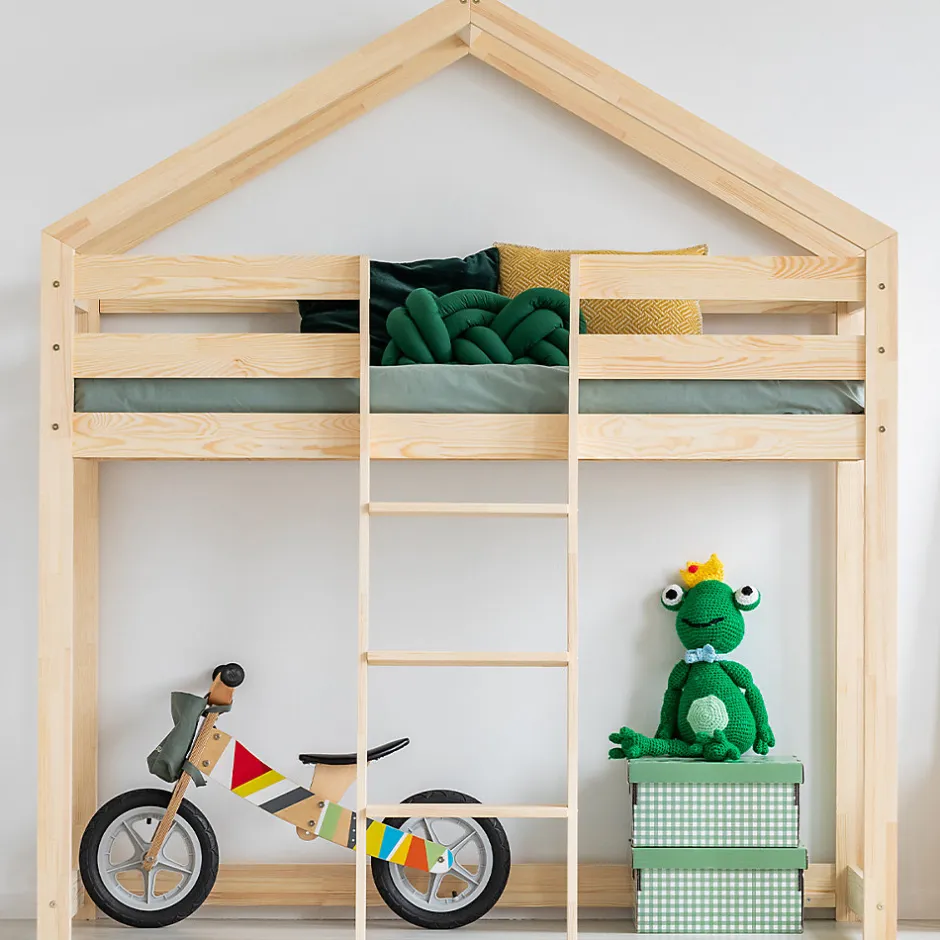 Enfant Petits-Meubles Lit cabane mi-hauteur 90x190 sommier inclus Jeanne Bois