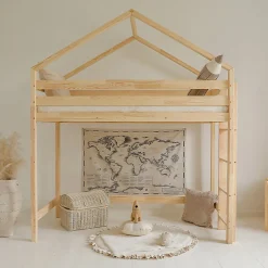 Enfant Petits-Meubles Lit cabane mi-hauteur 90x190 sommier inclus Candice Bois