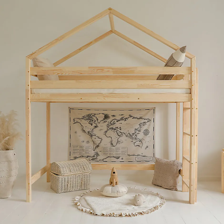 Enfant Petits-Meubles Lit cabane mi-hauteur 90x190 sommier inclus Candice Bois