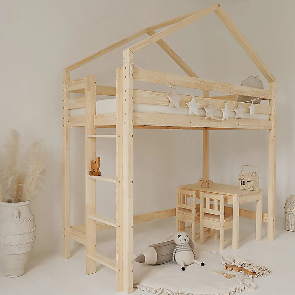 Enfant Petits-Meubles Lit cabane mi-hauteur 90x190 sommier inclus Candice Bois