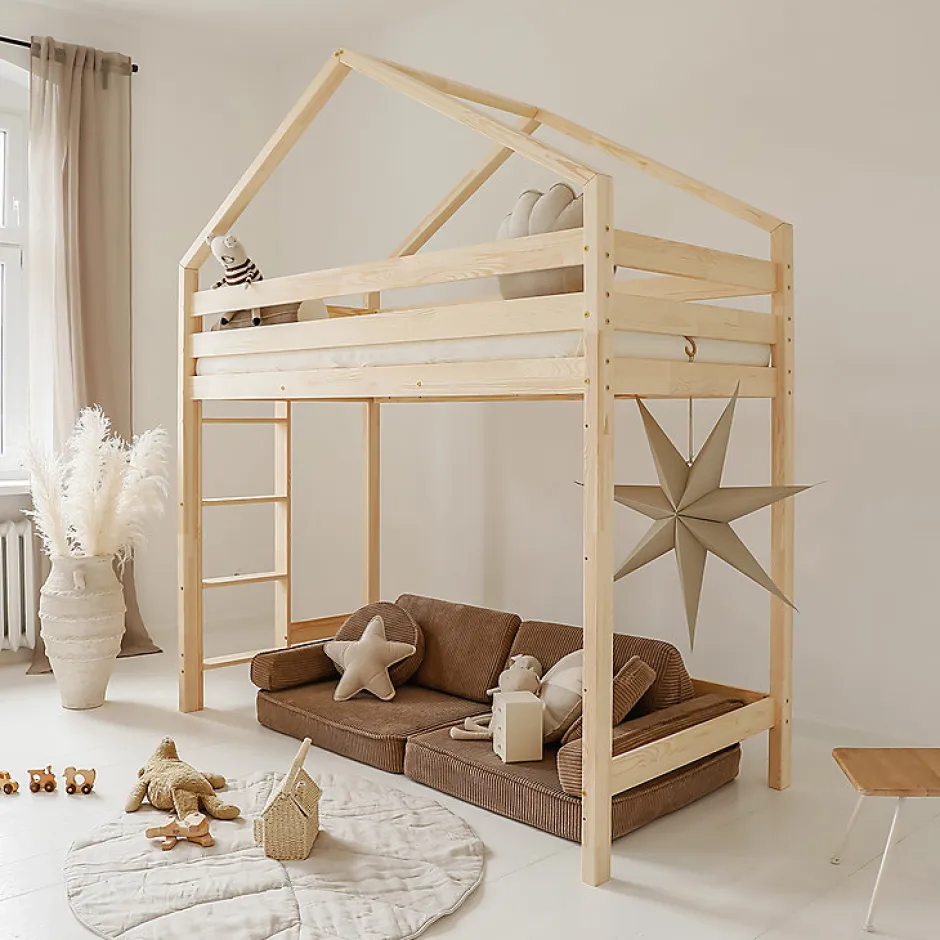 Enfant Petits-Meubles Lit cabane mi-hauteur 90x190 sommier inclus Candice Bois