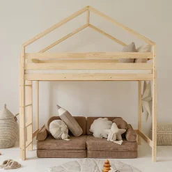 Enfant Petits-Meubles Lit cabane mi-hauteur 90x190 sommier inclus Candice Bois
