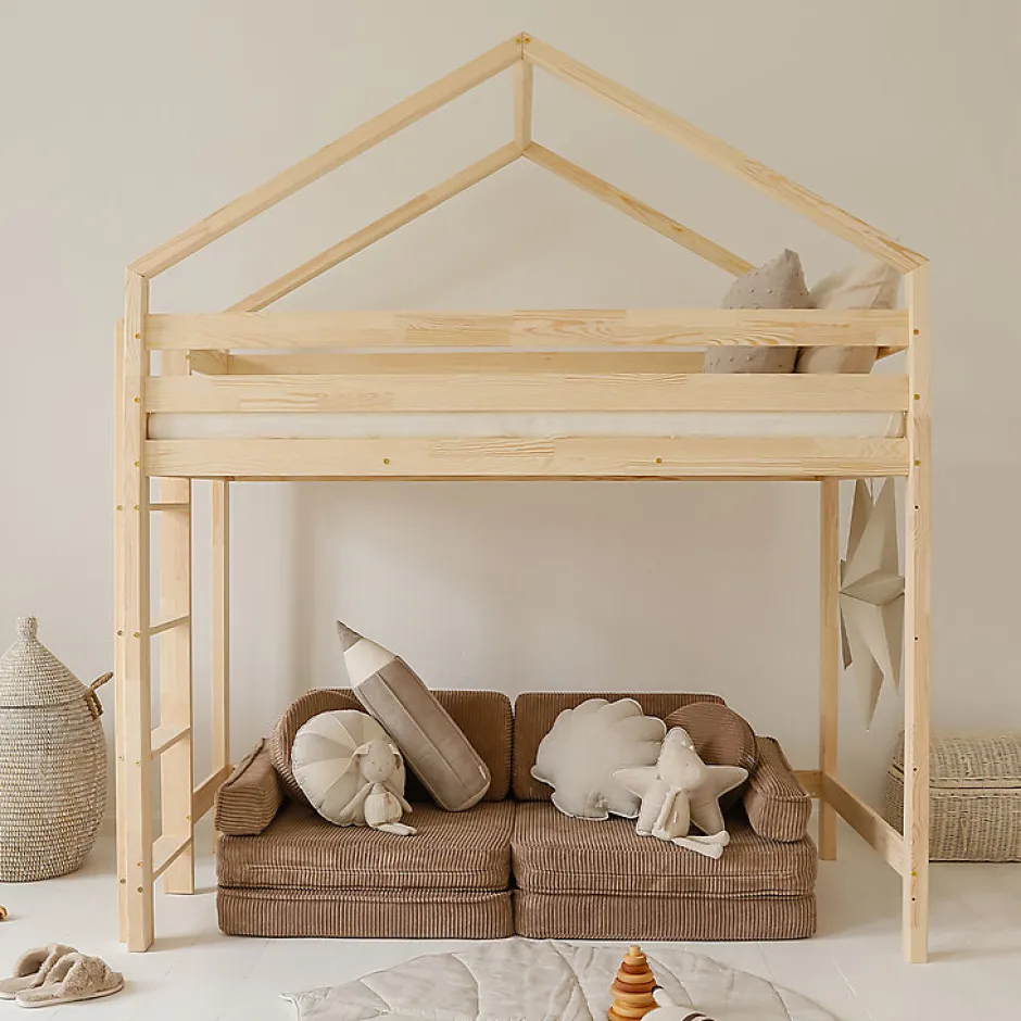 Enfant Petits-Meubles Lit cabane mi-hauteur 90x190 sommier inclus Candice Bois