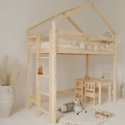 Enfant Petits-Meubles Lit cabane mi-hauteur 90x200 sommier inclus Candice Bois