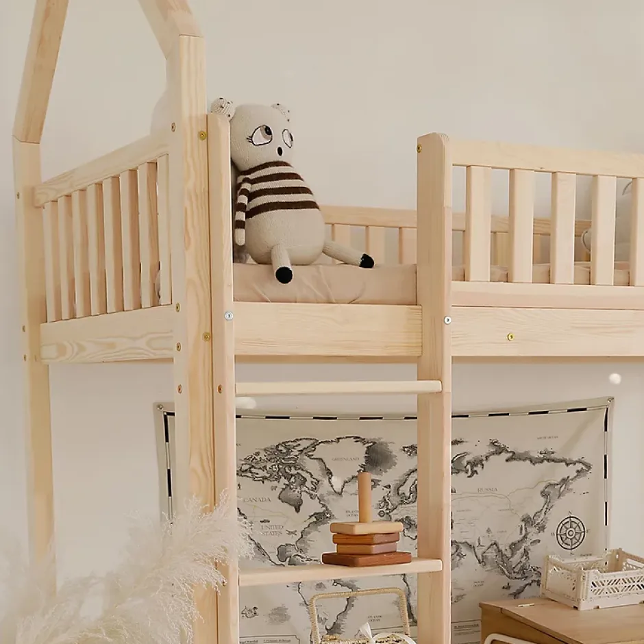 Petits-Meubles Lit cabane mi-hauteur 90x190 sommier inclus Daisy Bois Best