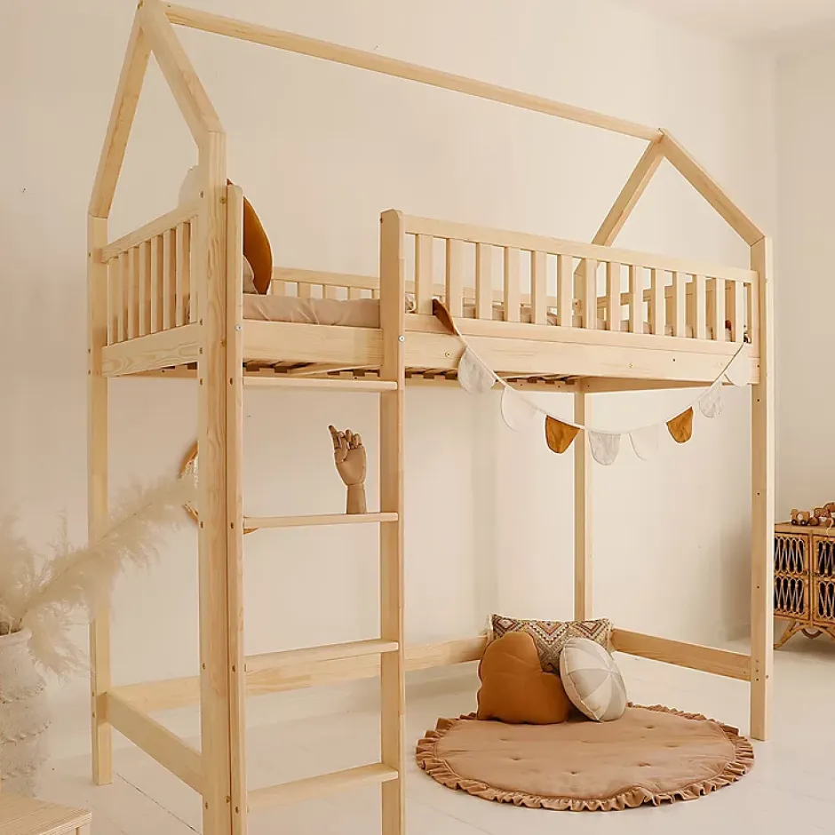Petits-Meubles Lit cabane mi-hauteur 90x190 sommier inclus Daisy Bois Best