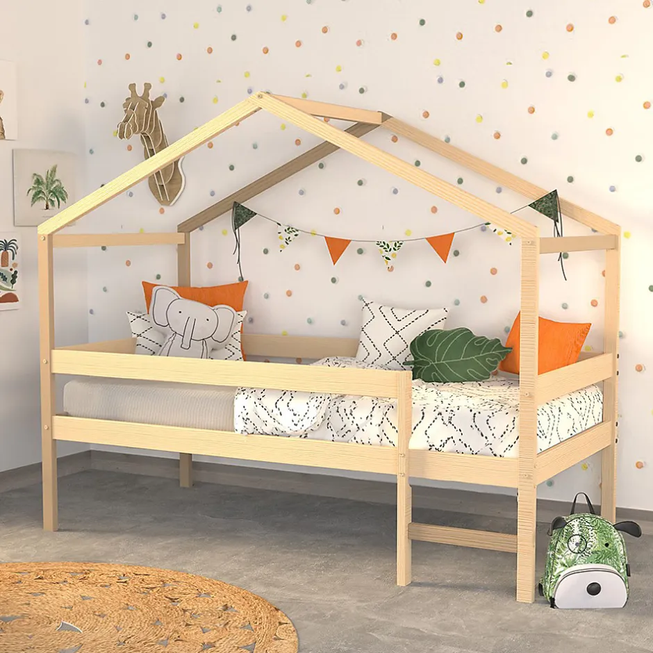 Enfant Weber Industries Lit cabane MIKA 90x190 + sommier / Naturel