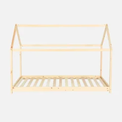 Enfant Sweeek Lit cabane Montessori. bois massif en pin naturel - Tobias - sommier inclus. 90 x 190 cm
