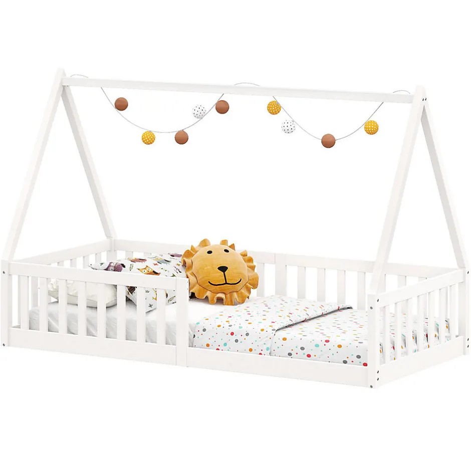 Enfant Idimex Lit cabane NICOLAS 90 x 190 cm, en pin massif laqué blanc