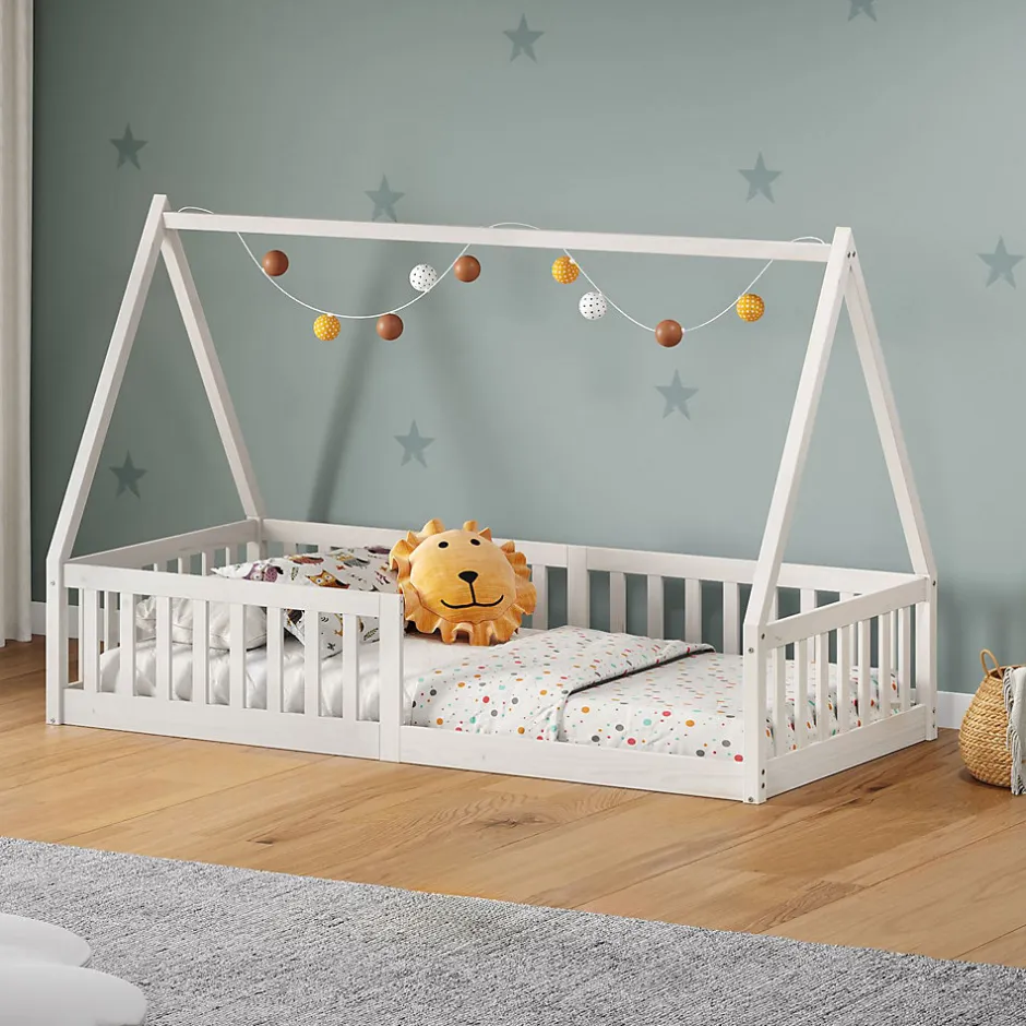 Enfant Idimex Lit cabane NICOLAS 90 x 190 cm, en pin massif laqué blanc