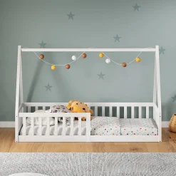 Enfant Idimex Lit cabane NICOLAS 90 x 190 cm, en pin massif laqué blanc