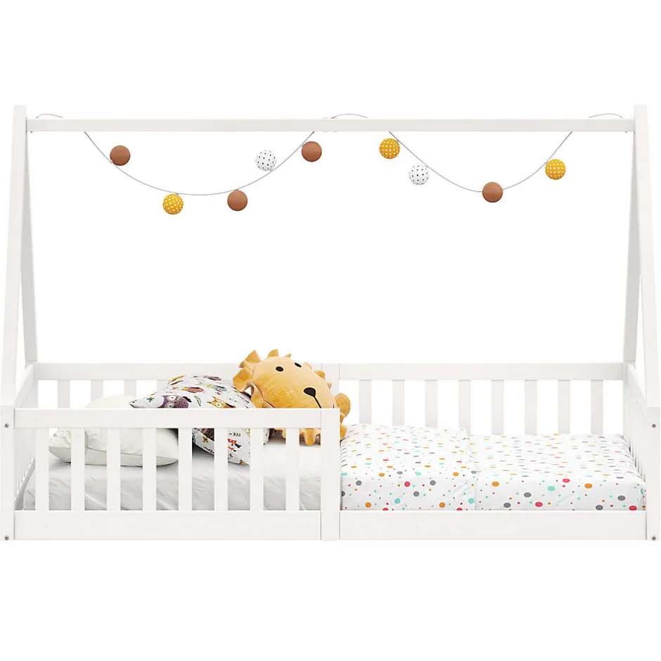 Enfant Idimex Lit cabane NICOLAS 90 x 190 cm, en pin massif laqué blanc