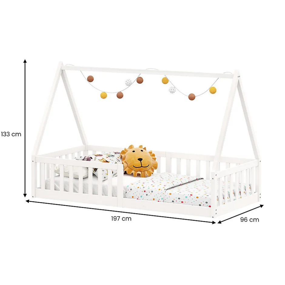Enfant Idimex Lit cabane NICOLAS 90 x 190 cm, en pin massif laqué blanc