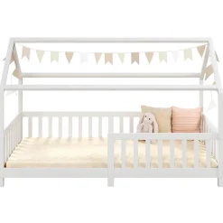 Idimex Lit cabane NINA 90 x 190 cm, en pin massif lasuré blanc Outlet