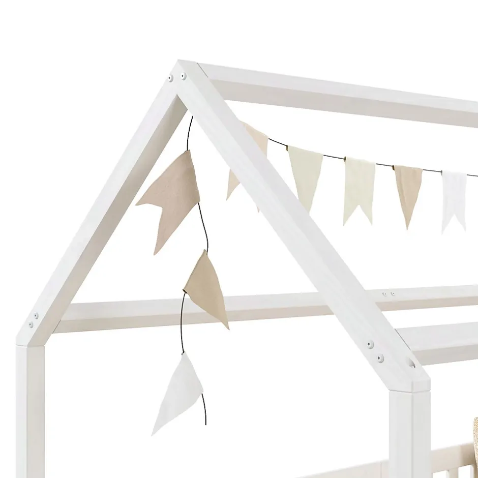 Idimex Lit cabane NINA 90 x 190 cm, en pin massif lasuré blanc Outlet