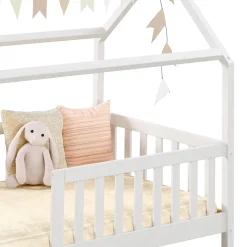 Idimex Lit cabane NINA 90 x 190 cm, en pin massif lasuré blanc Outlet