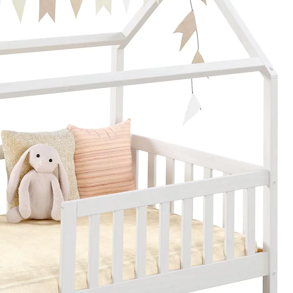 Idimex Lit cabane NINA 90 x 190 cm, en pin massif lasuré blanc Outlet