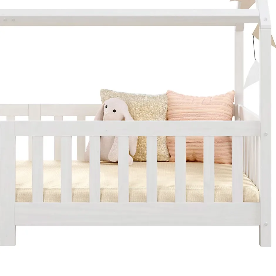 Idimex Lit cabane NINA 90 x 190 cm, en pin massif lasuré blanc Outlet