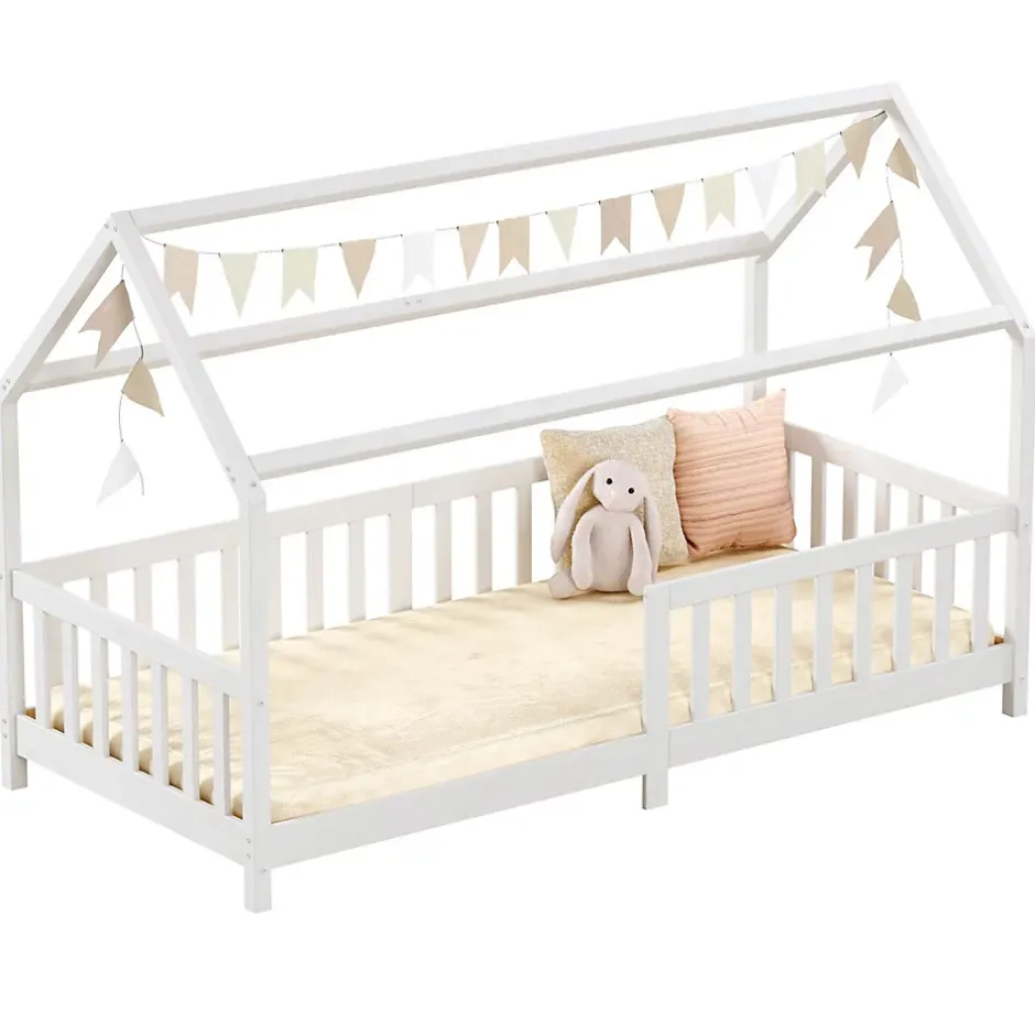 Idimex Lit cabane NINA 90 x 190 cm, en pin massif lasuré blanc Outlet