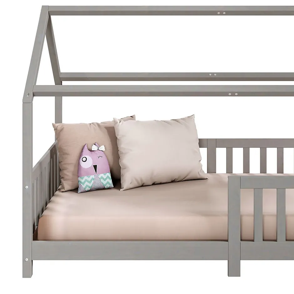 Enfant Idimex Lit cabane NINA 90 x 190 cm, en pin massif lasuré gris