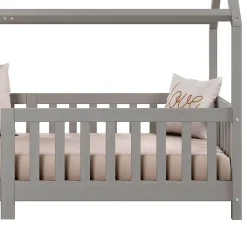Enfant Idimex Lit cabane NINA 90 x 190 cm, en pin massif lasuré gris