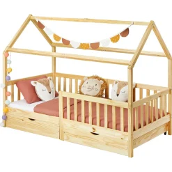 Enfant Idimex Lit cabane NUNA avec tiroirs, 90 x 200 cm en pin massif finition naturelle