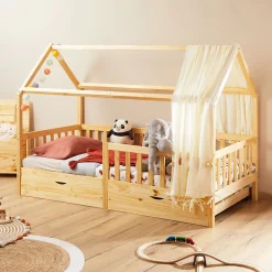 Enfant Idimex Lit cabane NUNA avec tiroirs, 90 x 200 cm en pin massif finition naturelle