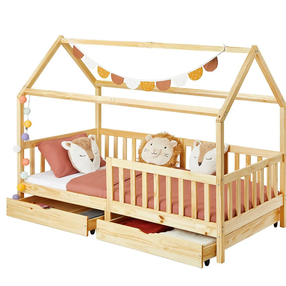 Enfant Idimex Lit cabane NUNA avec tiroirs, 90 x 200 cm en pin massif finition naturelle