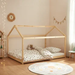 Enfant [En.Casa] Lit cabane pour enfant Cerro bois de pin contreplaqué 120 x 200 cm naturel en.casa