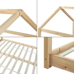 Enfant [En.Casa] Lit cabane pour enfant Cerro bois de pin contreplaqué 120 x 200 cm naturel en.casa