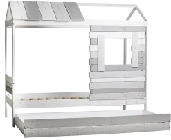 Pegane Lit cabane pour enfant en bois coloris blanc, gris - couchage 90 x 190 cm - Longueur 200 x Profondeur 102 x Hauteur 181 cm New