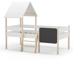 Pegane Lit cabane pour enfant en bois coloris blanc, couchage 90 x 190 cm - Longueur 203 x Profondeur 123 x Hauteur 164 cm