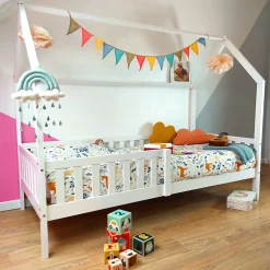 Enfant Happy Garden Lit cabane pour enfant 190x90cm blanc MARCEAU -