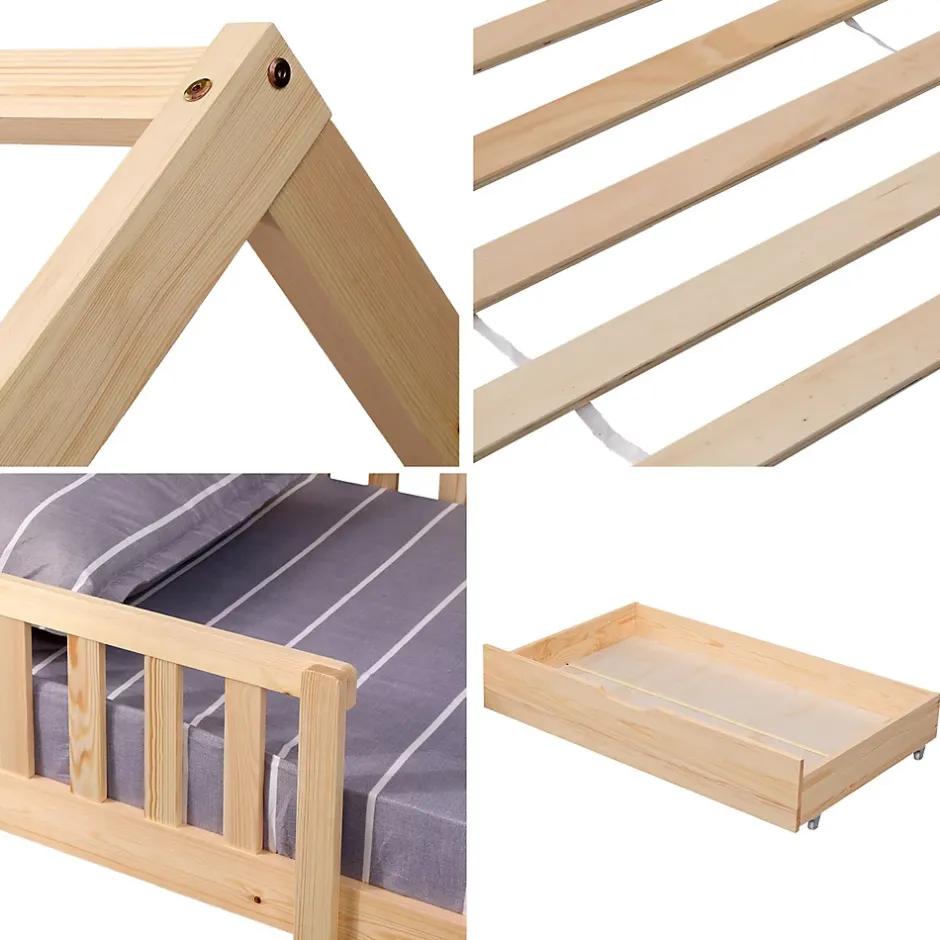Happy Garden Lit cabane pour enfant 190x90cm en bois avec tiroirs MARCEAU - Clearance
